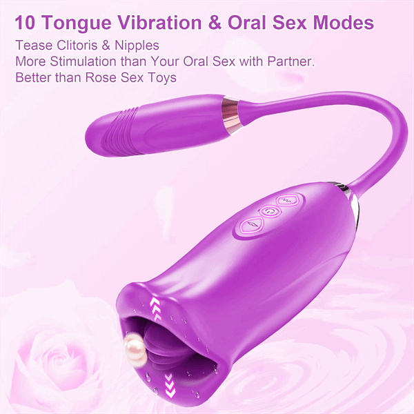 Rose Sucking Tongue Clitoral Stimulator & Thrusting G-Spot Vibrator