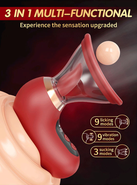 3-in-1 multifunction Rose Toy for women, combining sucking, licking, and vibrating functions for a complete experience.
