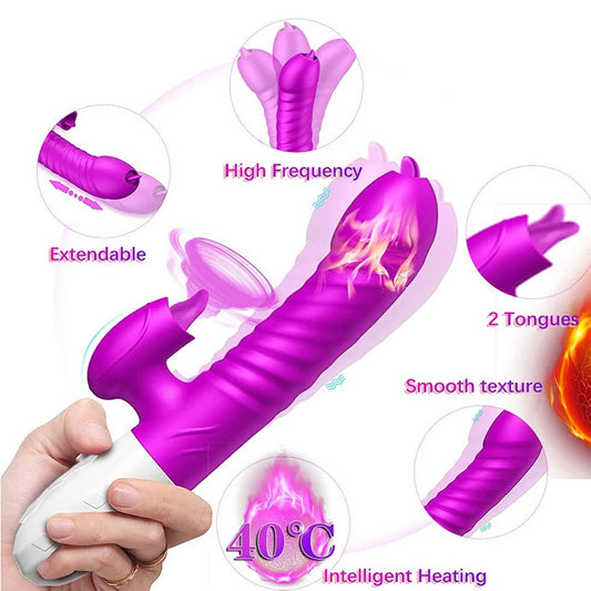 Fast Orgasm Vibrator Dildo with Licking Heating & Clit Suction