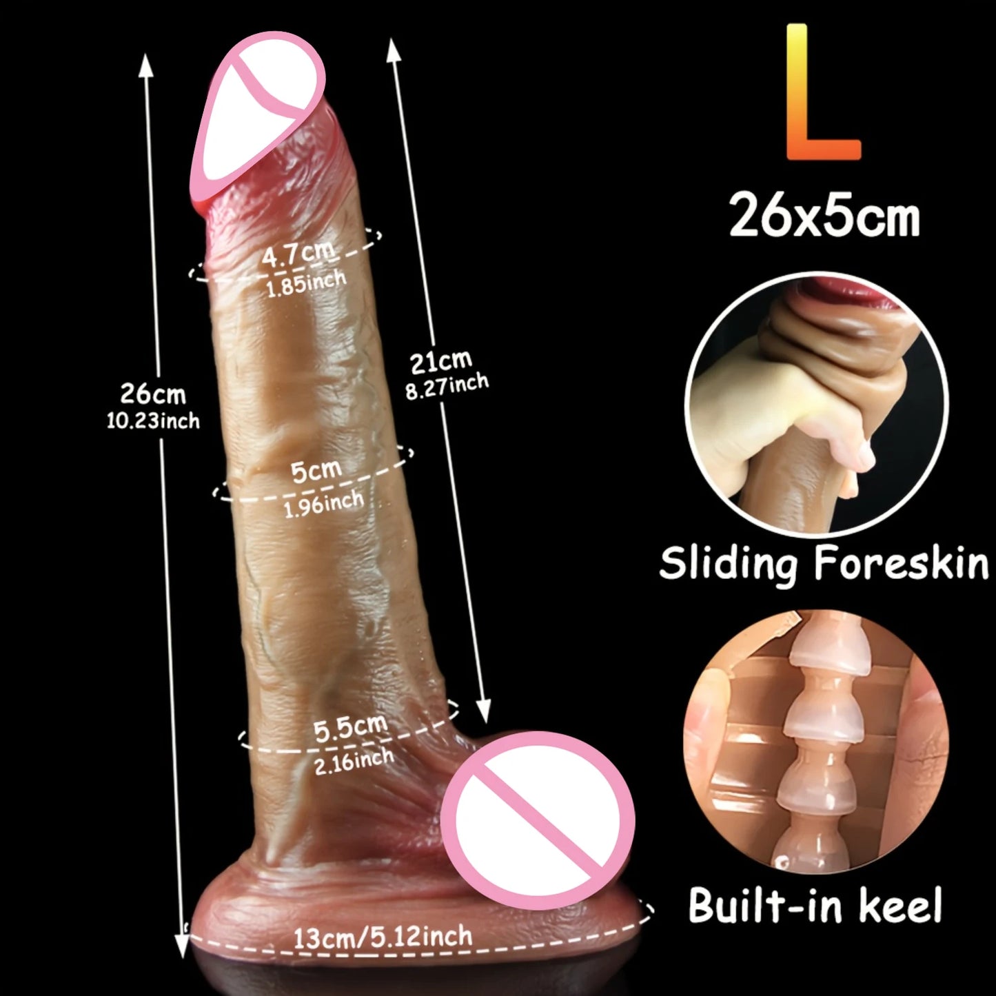 Realistic Sliding Foreskin Dildo - Lifelike Penis with Testicles