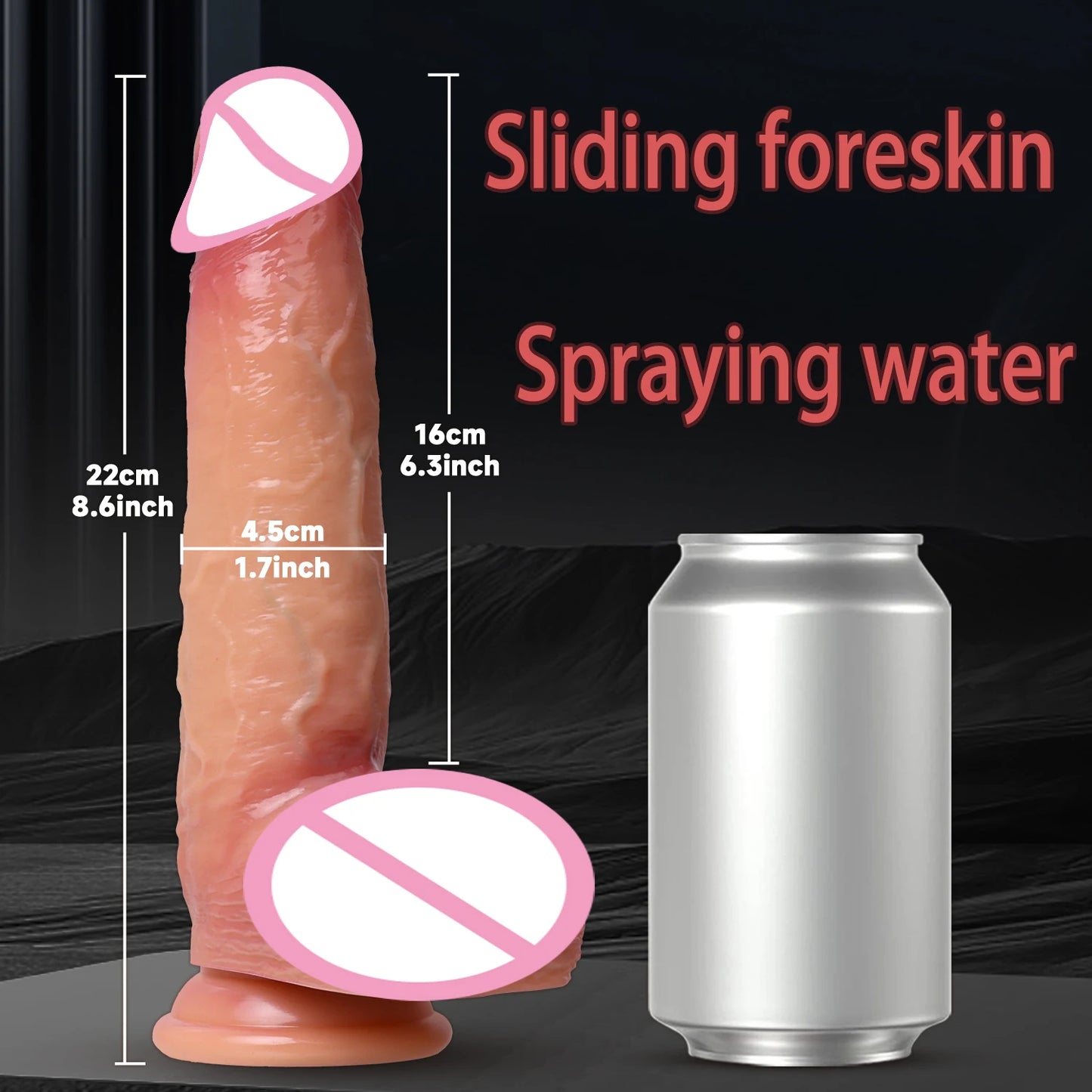 2-in-1 Realistic Dildo - Sliding Foreskin & Ejaculation for Deep Penetration