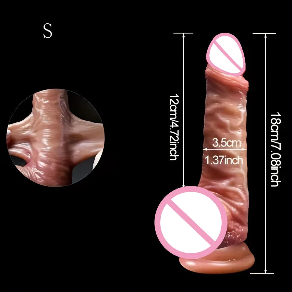 Realistic Dildo with Sliding Foreskin & Balls for Women, Lesbian & Anal Play