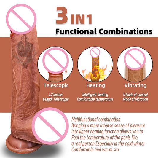 Heating Realistic Dildo with Telescopic Penis & Butt Plug