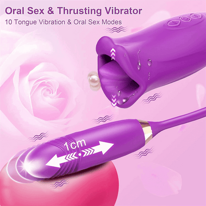 Rose Sucking Tongue Clitoral Stimulator & Thrusting G-Spot Vibrator