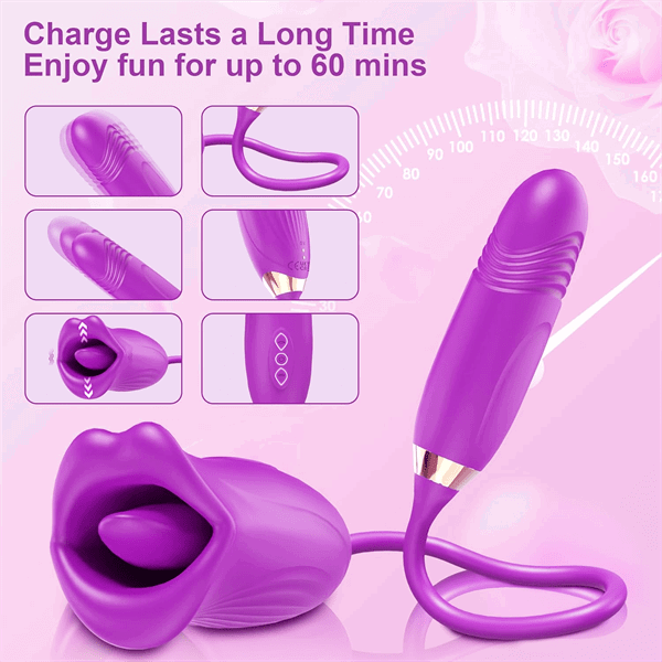Rose Sucking Tongue Clitoral Stimulator & Thrusting G-Spot Vibrator