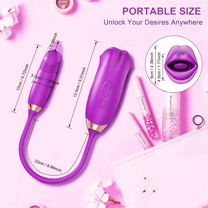 Rose Sucking Tongue Clitoral Stimulator & Thrusting G-Spot Vibrator