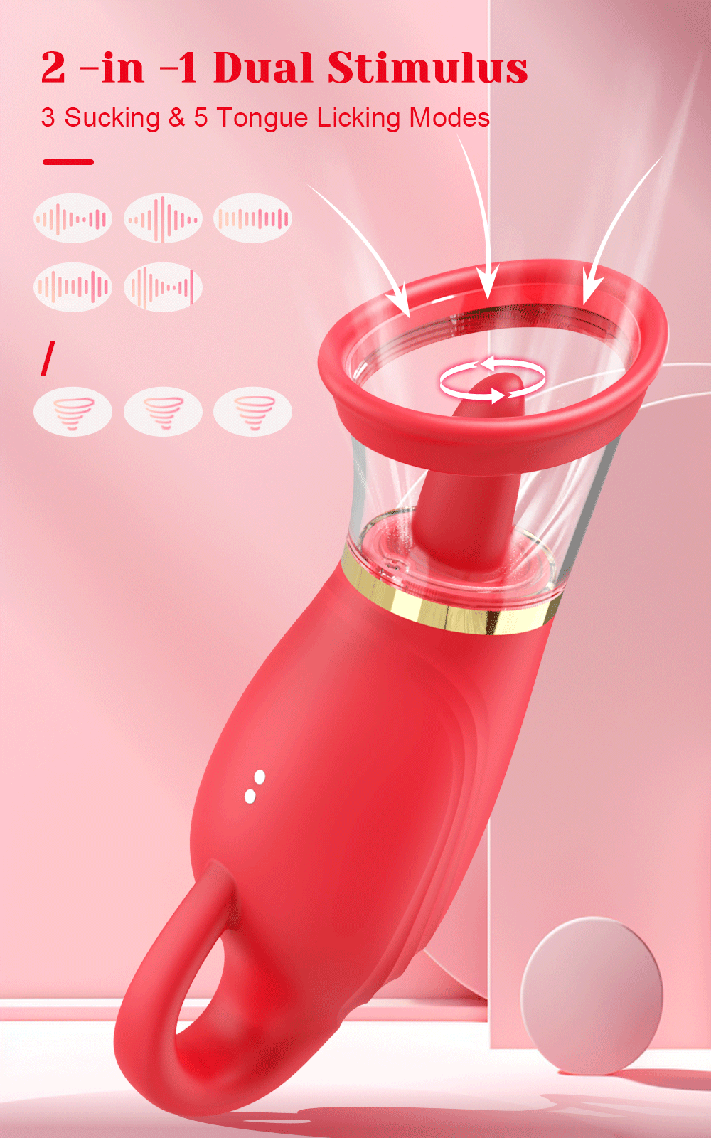 SparkleRose 2-in-1 hybrid stimulator combining a precision vacuum sucking nozzle with a rhythmic flickering tongue for synchronized clitoral arousal.