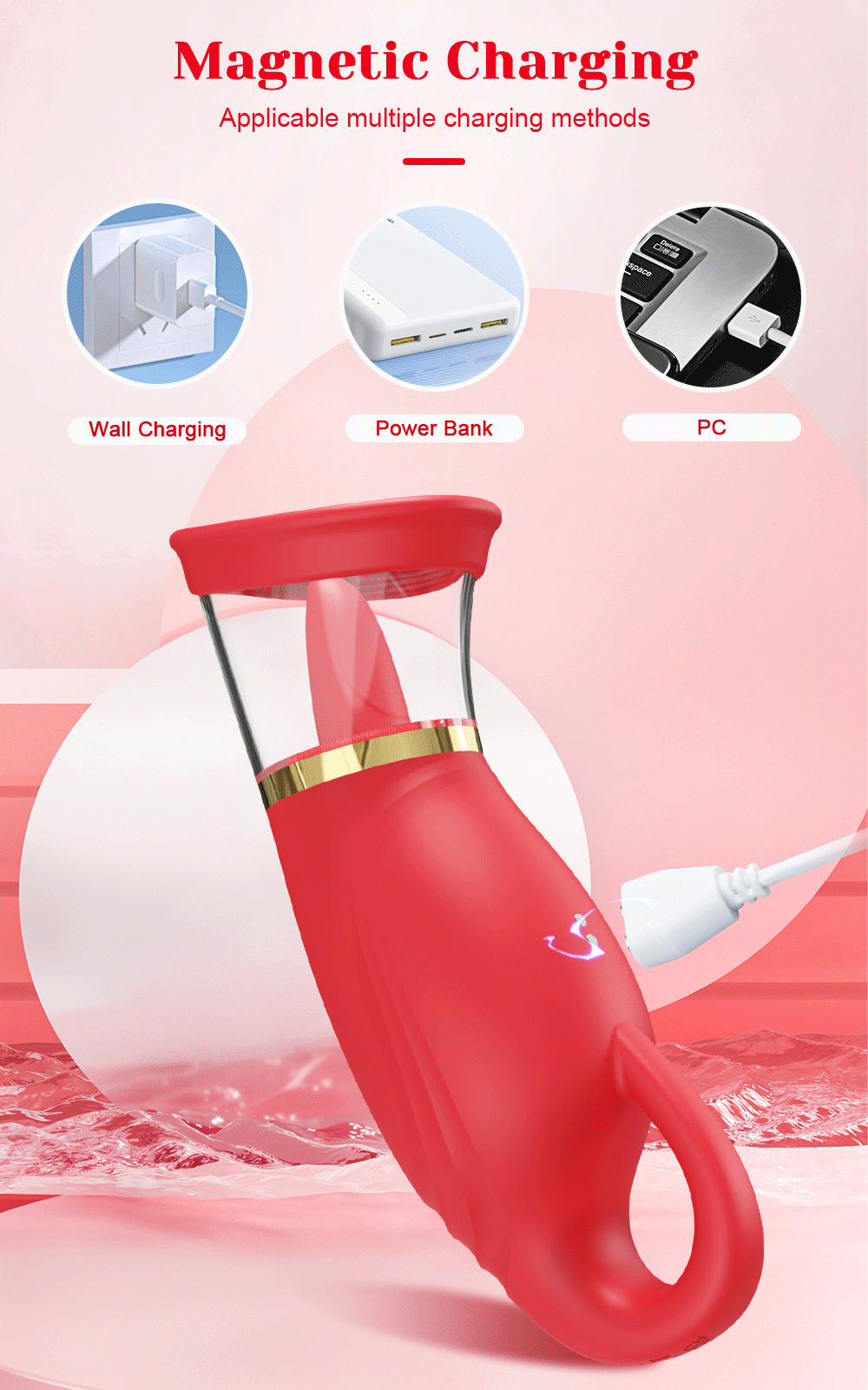 Close-up of the SparkleRose discreet USB magnetic charging port, offering eco-friendly rechargeable power for hours of uninterrupted intense pleasure.