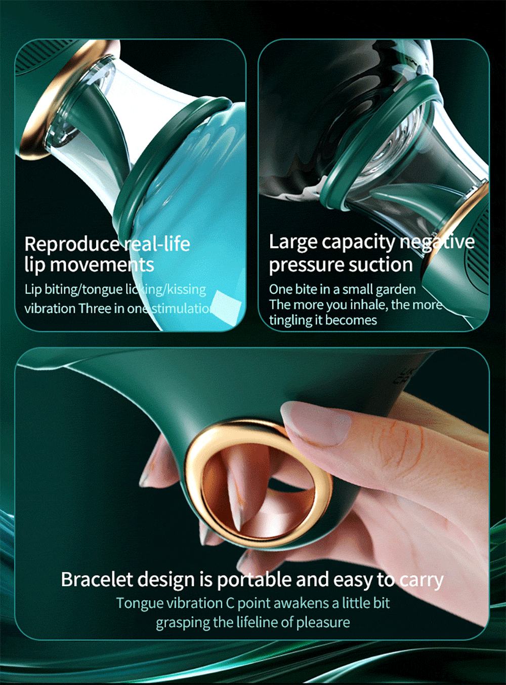 Close-up of the SparkleRose suction head with 5 adjustable vacuum pulse intensities, designed for precision clitoral stimulation and intense climax.