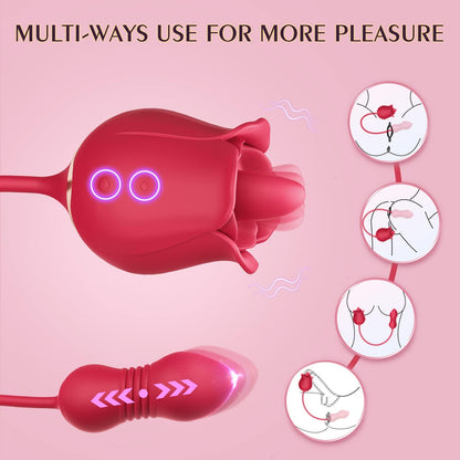 Rose Massager with Thrusting, Vibration & Licking