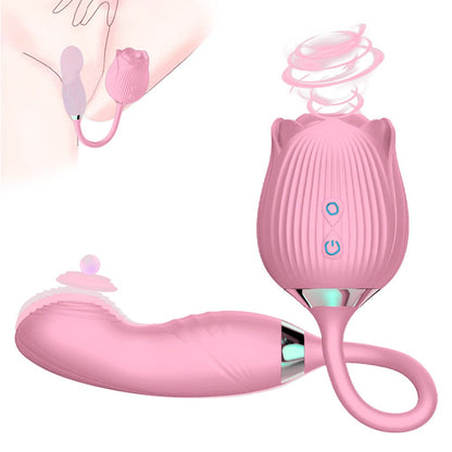 Pink Rose Sucking & Thrusting Vibrator | 10-Mode Air-Pulse Clitoral Tongue