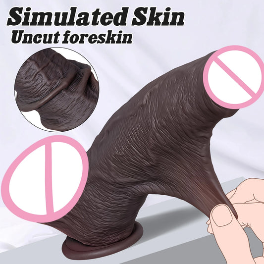 Large Silicone Foreskin Dildo - Designed for G-Spot, Vaginal & Anal Stimulation