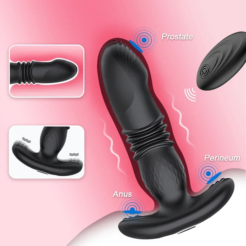 Thrusting Anal Vibrator for Men: Remote Telescopic Prostate Massager