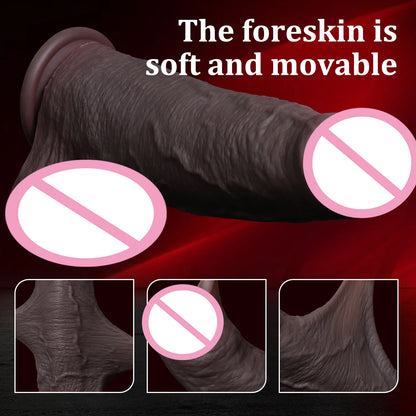 Long Realistic Penis Dildo with Foreskin - Extra Thick Anal & G-Spot Toy