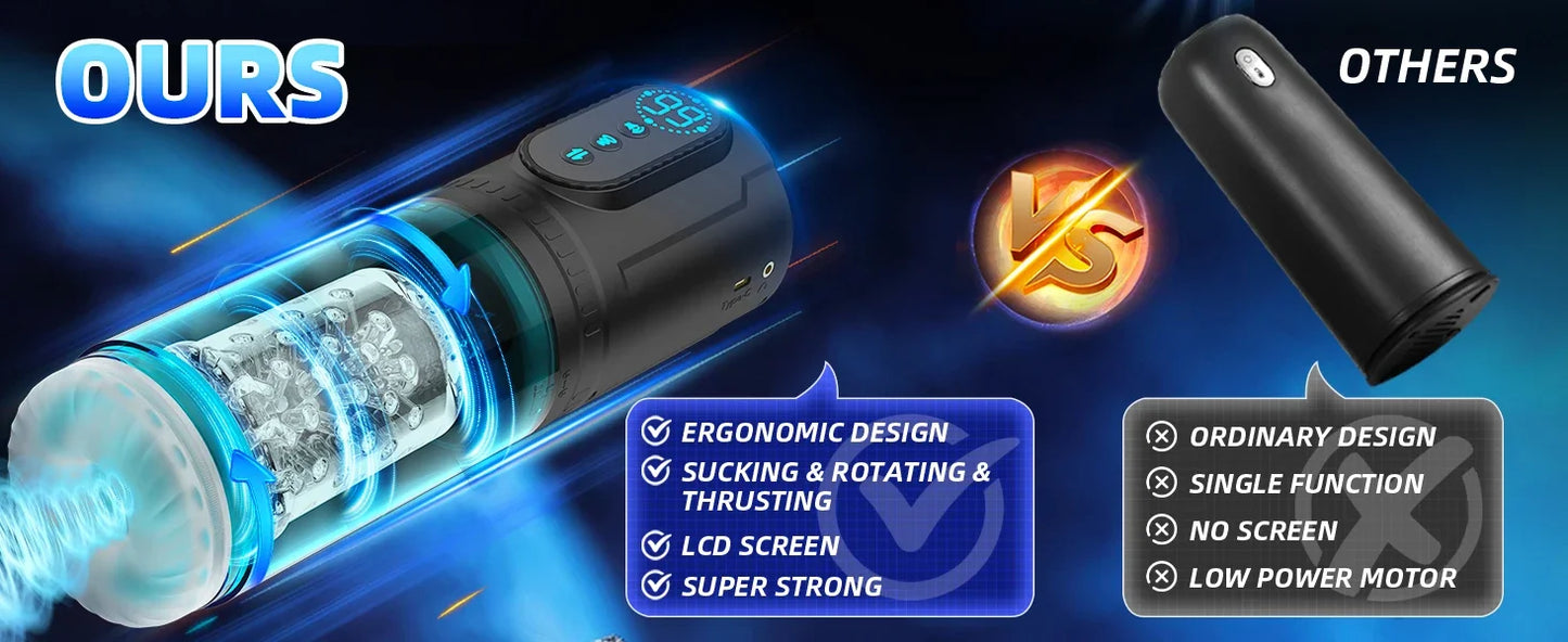 Telescopic Sucking Masturbator for Men with LCD Display & Rotating Blowjob