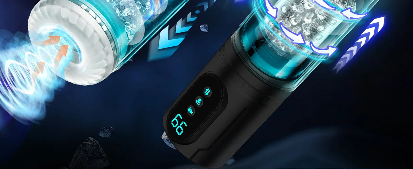 Telescopic Sucking Masturbator for Men with LCD Display & Rotating Blowjob