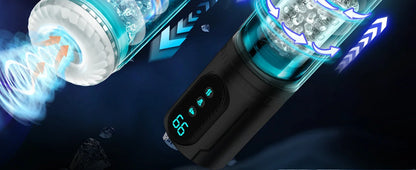 Telescopic Sucking Masturbator for Men with LCD Display & Rotating Blowjob