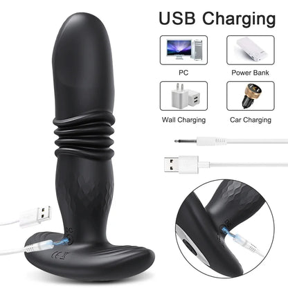 Thrusting Anal Vibrator for Men: Remote Telescopic Prostate Massager