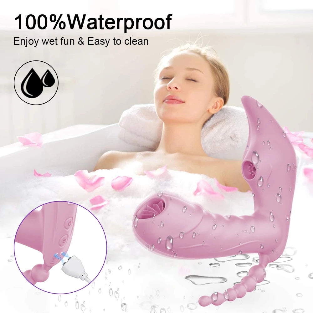 Bluetooth APP-Controlled 3-in-1 Dildo & Clit Sucker