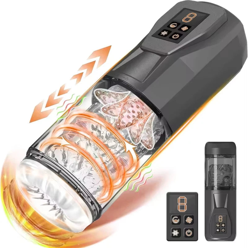 LCD Automatic Male Masturbator with 7 Vibrating Rotating Thrusting & Licking Modes