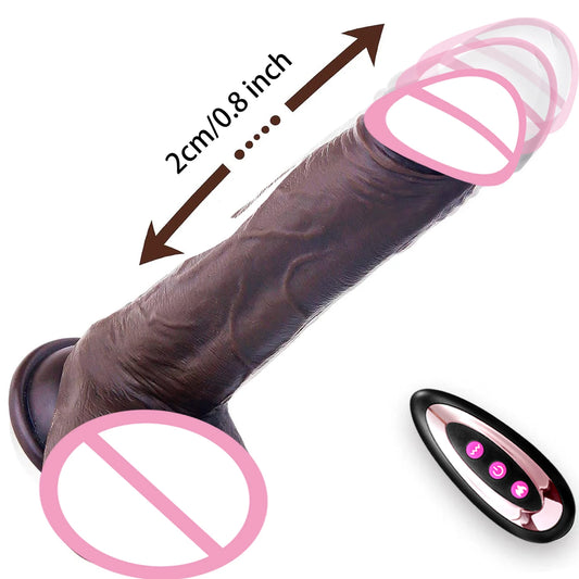 Thrusting Heating Realistic Dildo with Anal Plug