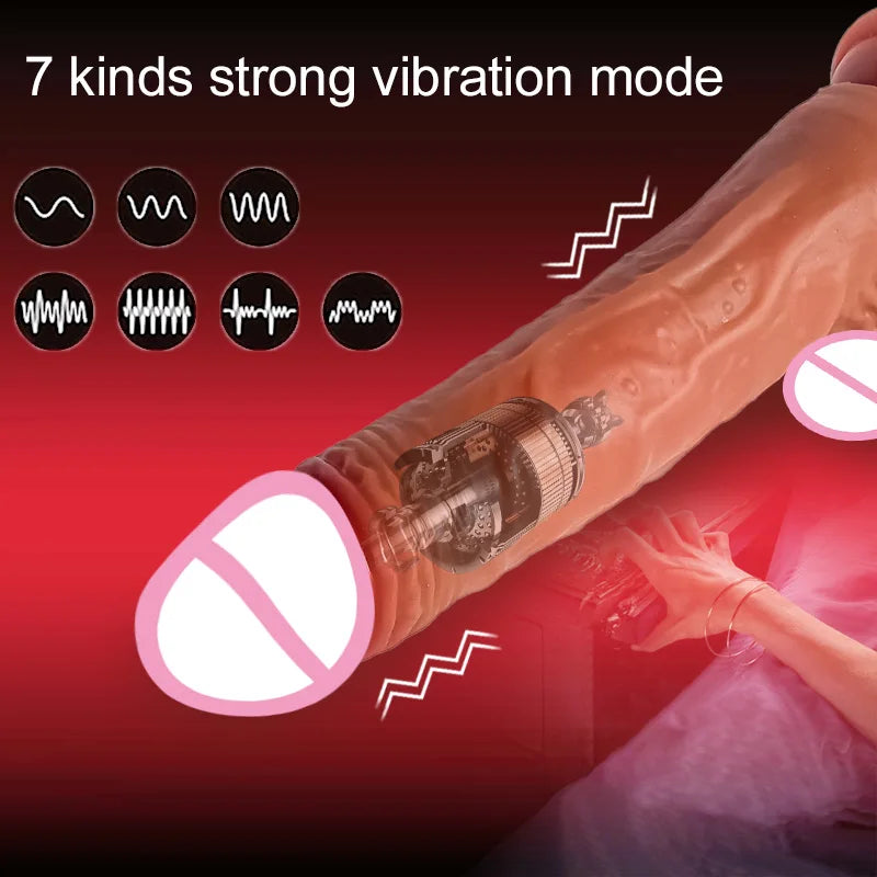 Telescopic Vibrating Realistic Dildo with Anal Plug