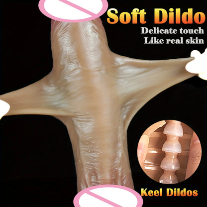 Realistic Sliding Foreskin Dildo - Lifelike Penis with Testicles