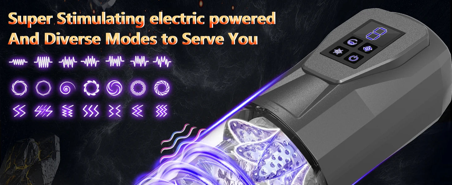 LCD Automatic Male Masturbator with 7 Vibrating Rotating Thrusting & Licking Modes