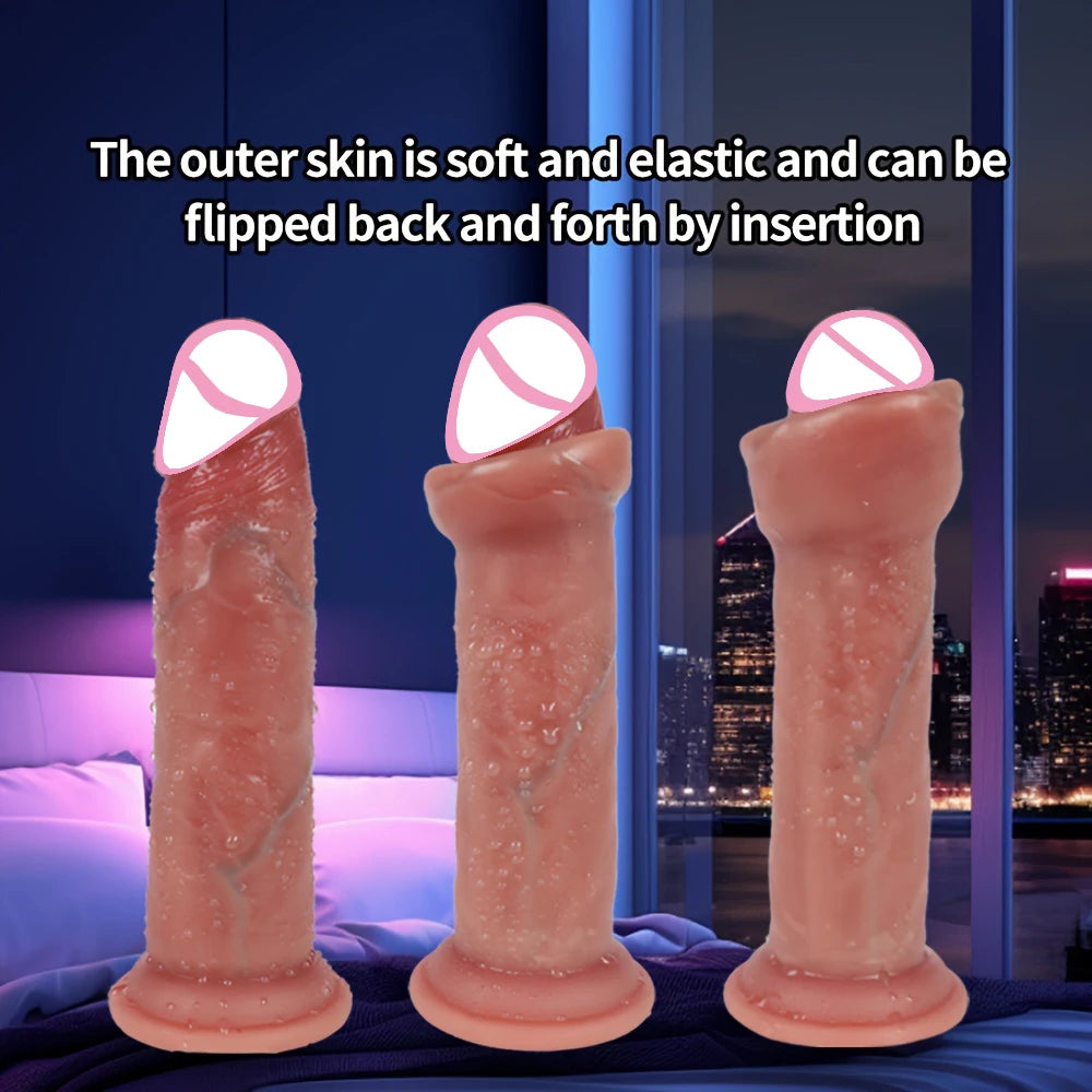 Realistic Strap-On Dildo with Sliding Foreskin & Balls