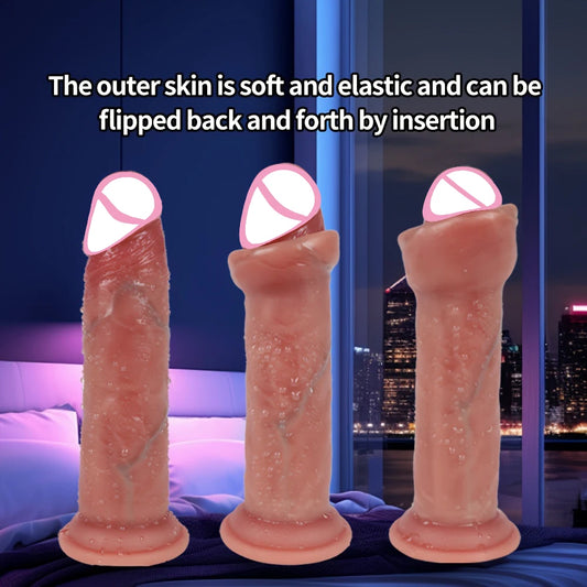 Realistic Strap-On Dildo with Sliding Foreskin & Balls