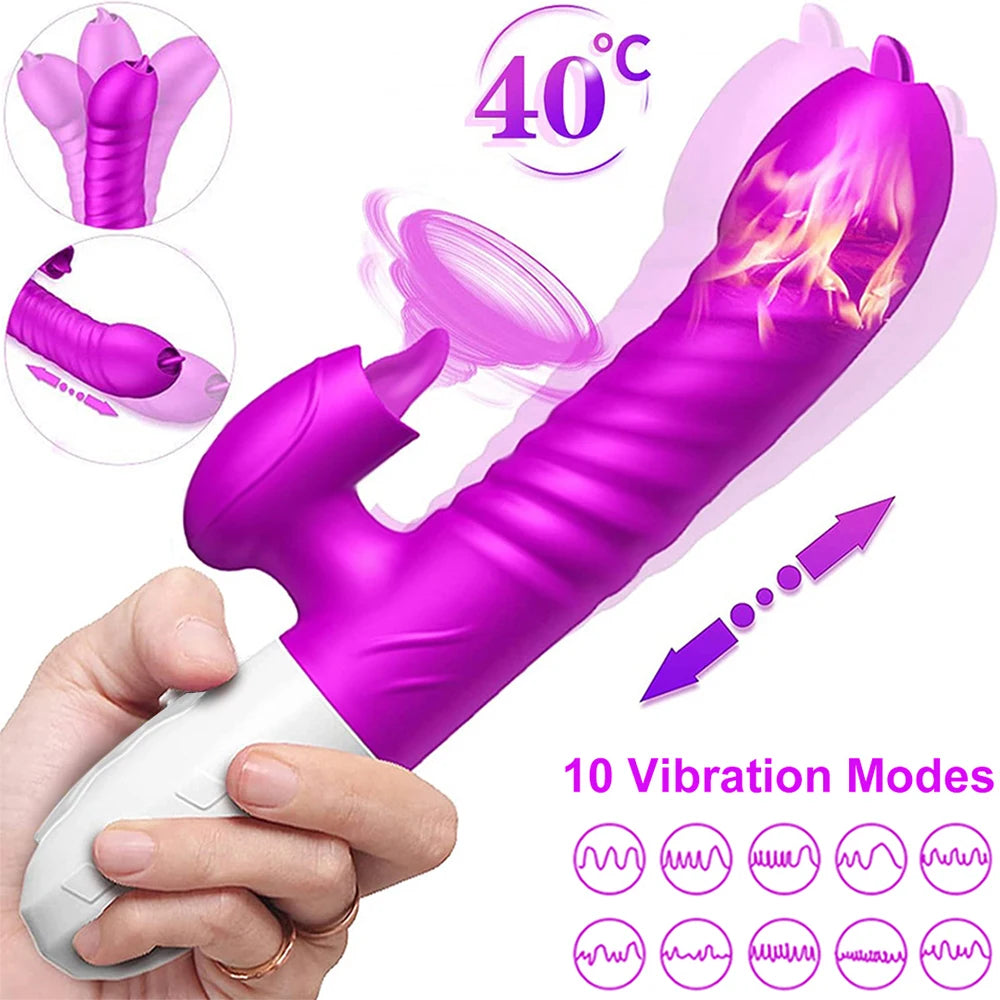 Fast Orgasm Vibrator Dildo with Licking Heating & Clit Suction