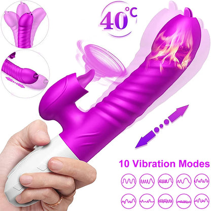 Fast Orgasm Vibrator Dildo with Licking Heating & Clit Suction