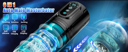 Telescopic Sucking Masturbator for Men with LCD Display & Rotating Blowjob