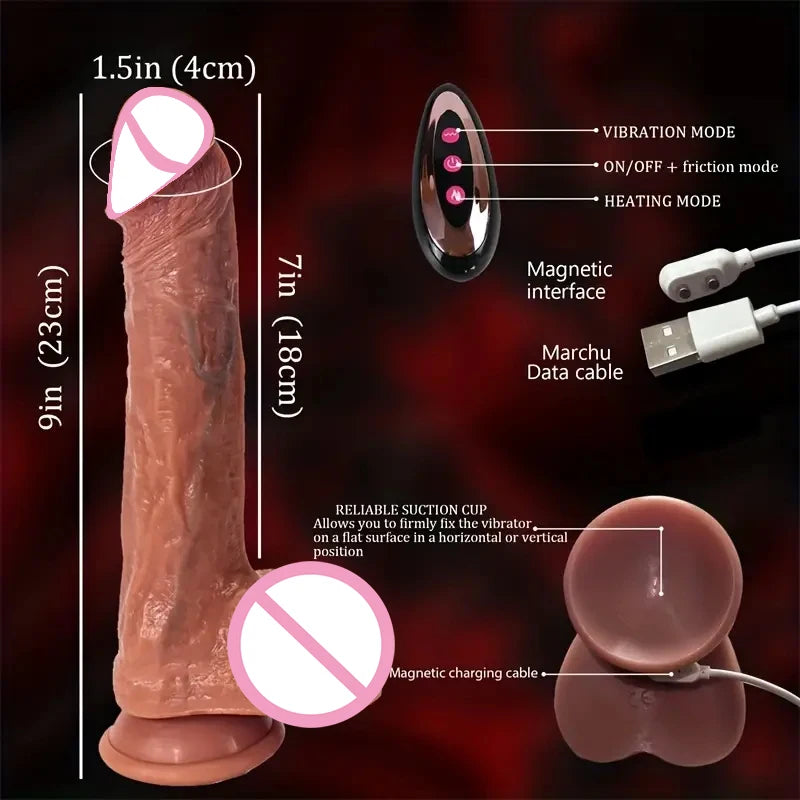 Heating Realistic Dildo with Vibration & Anal Plug