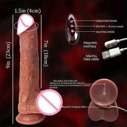 Heating Realistic Dildo with Vibration & Anal Plug
