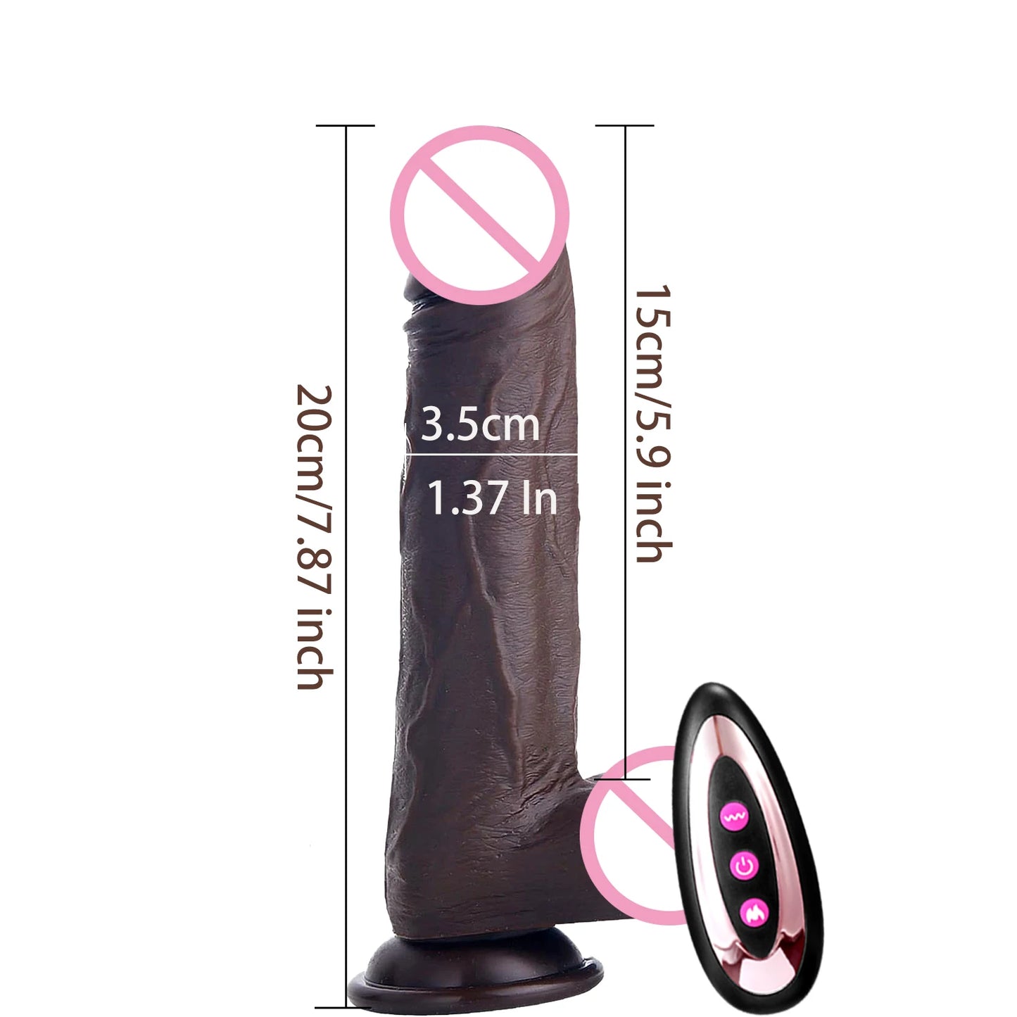 Thrusting Heating Realistic Dildo with Anal Plug