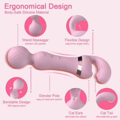 Rechargeable 2-in-1 Magic Wand G-Spot & Clitoral Stimulation