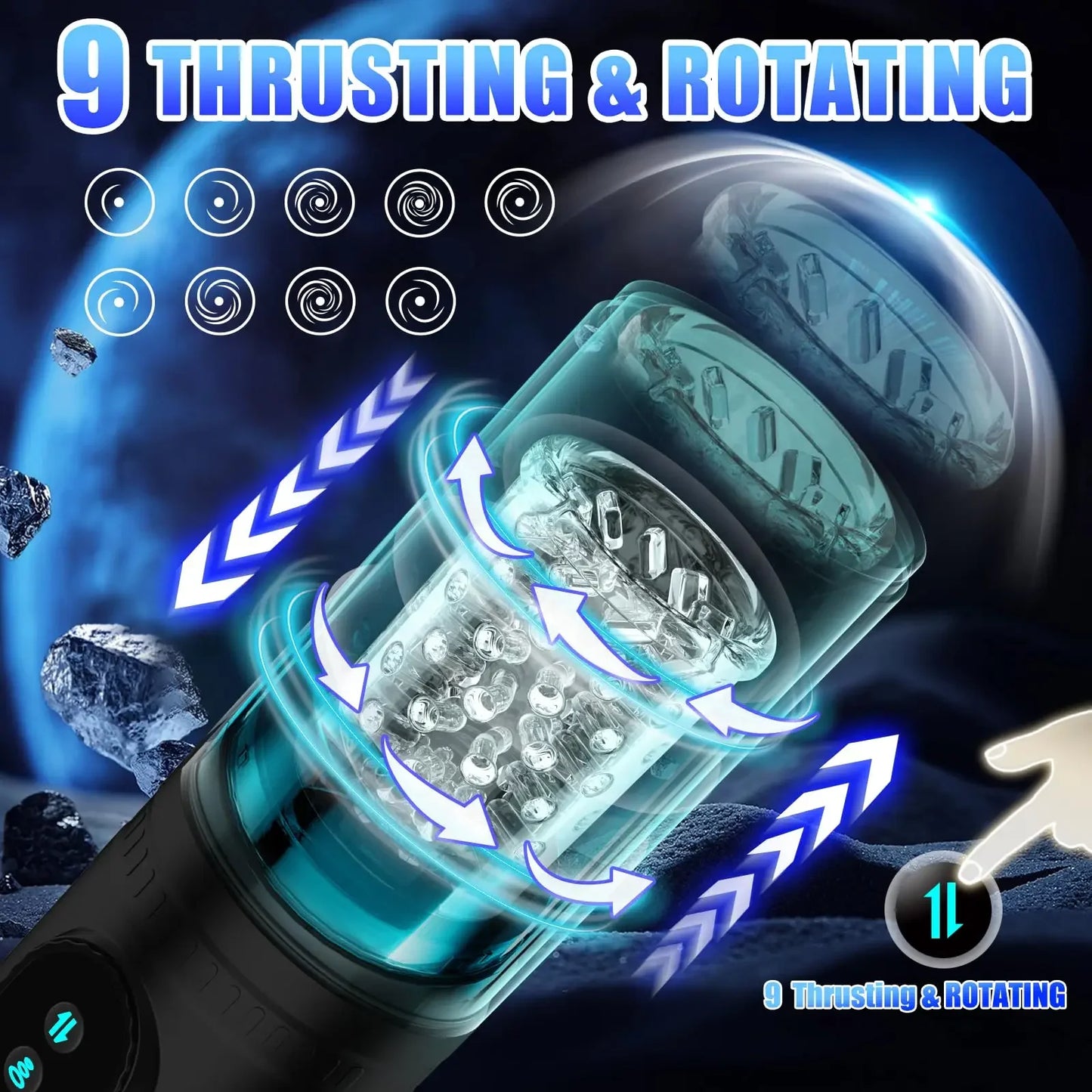 Telescopic Sucking Masturbator for Men with LCD Display & Rotating Blowjob