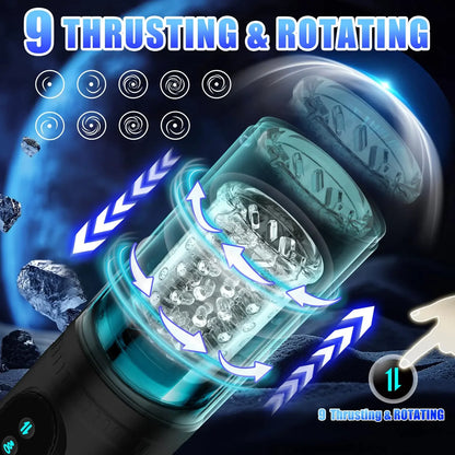 Telescopic Sucking Masturbator for Men with LCD Display & Rotating Blowjob