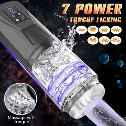 LCD Automatic Male Masturbator with 7 Vibrating Rotating Thrusting & Licking Modes