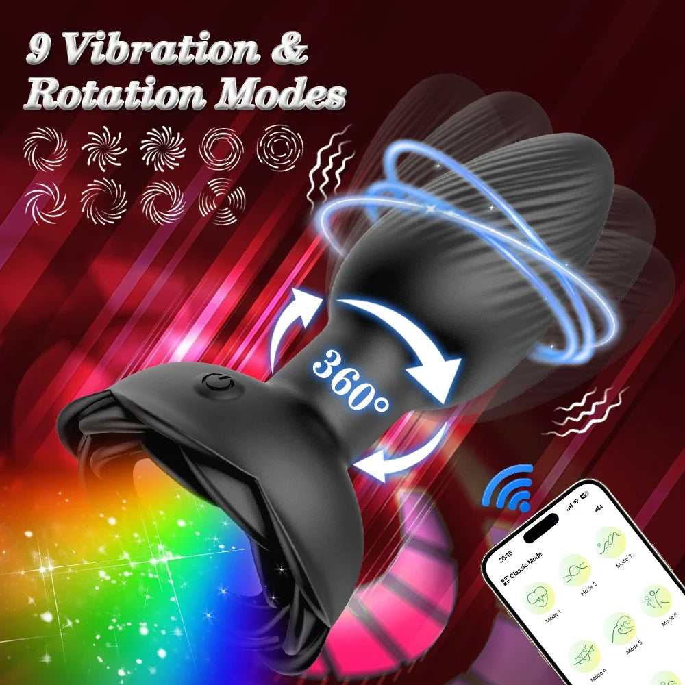 360° Rotation APP Butt Plug with LED & Wiggle Prostate Massager