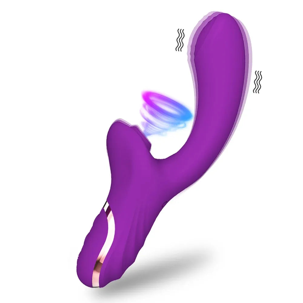 Purple silicone personal massager with dual stimulating tips, featured by Amortoys