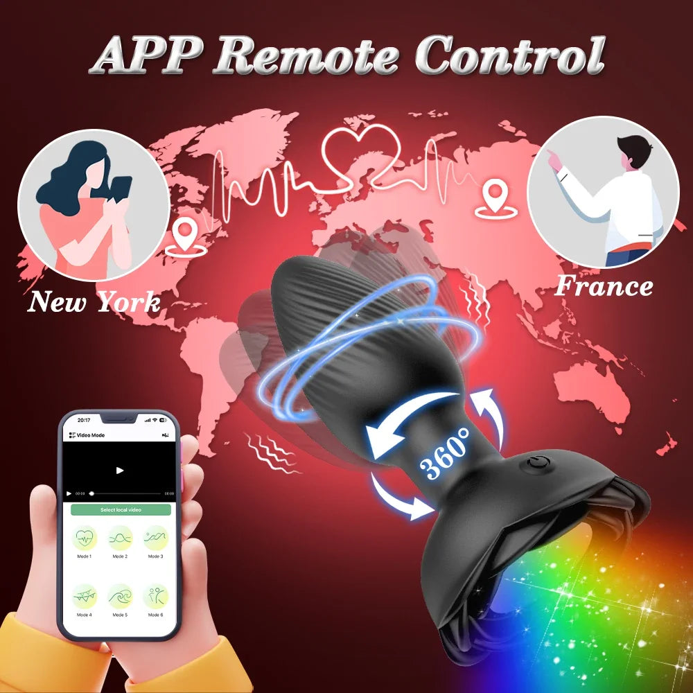 360° Rotation APP Butt Plug with LED & Wiggle Prostate Massager