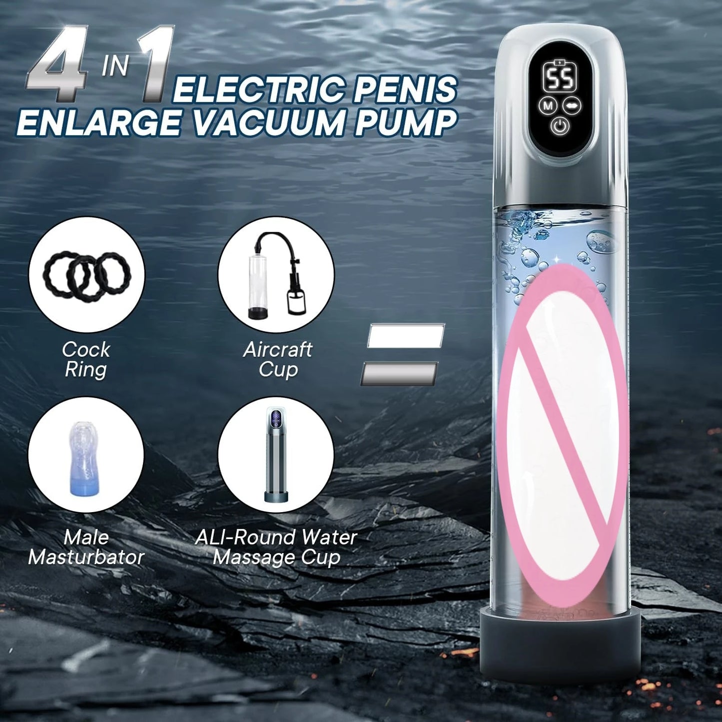 LCD Electric Penis Pump: 4 Training Pressure & 5 Suction Auto Modes