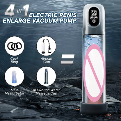 LCD Electric Penis Pump: 4 Training Pressure & 5 Suction Auto Modes