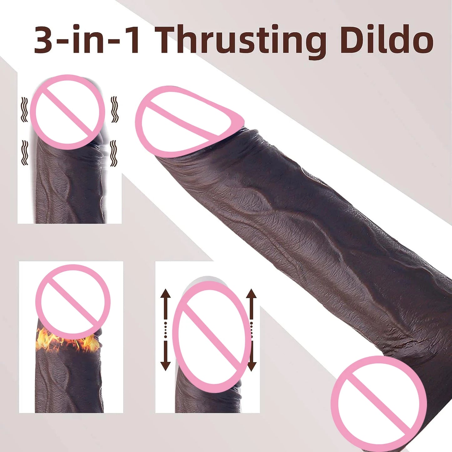 Thrusting Heating Realistic Dildo with Anal Plug