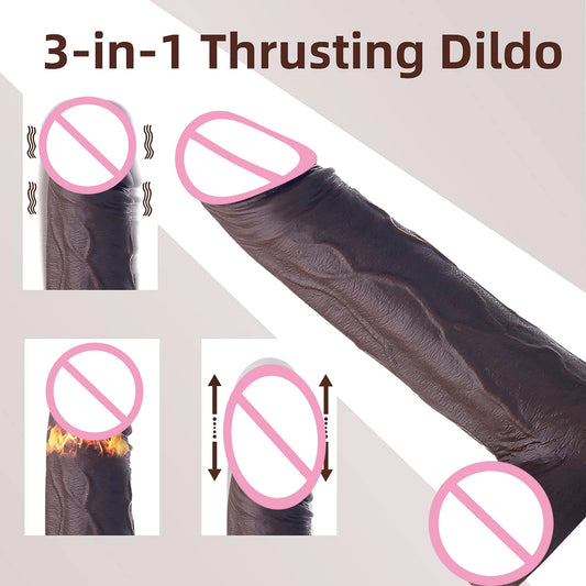 Thrusting Heating Realistic Dildo with Anal Plug