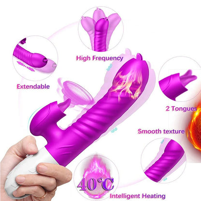 Fast Orgasm Vibrator Dildo with Licking Heating & Clit Suction
