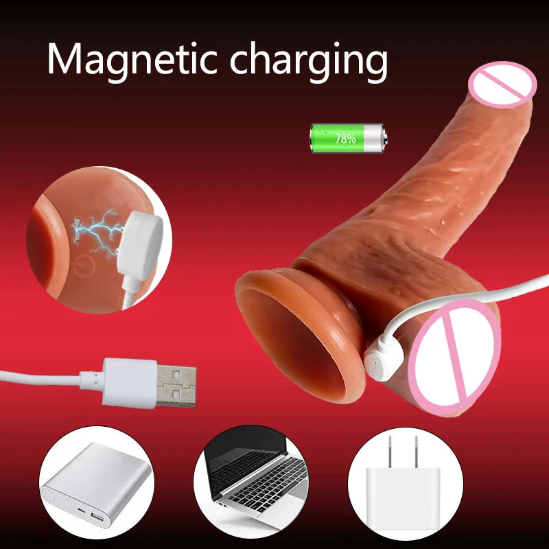 Telescopic Vibrating Realistic Dildo with Anal Plug