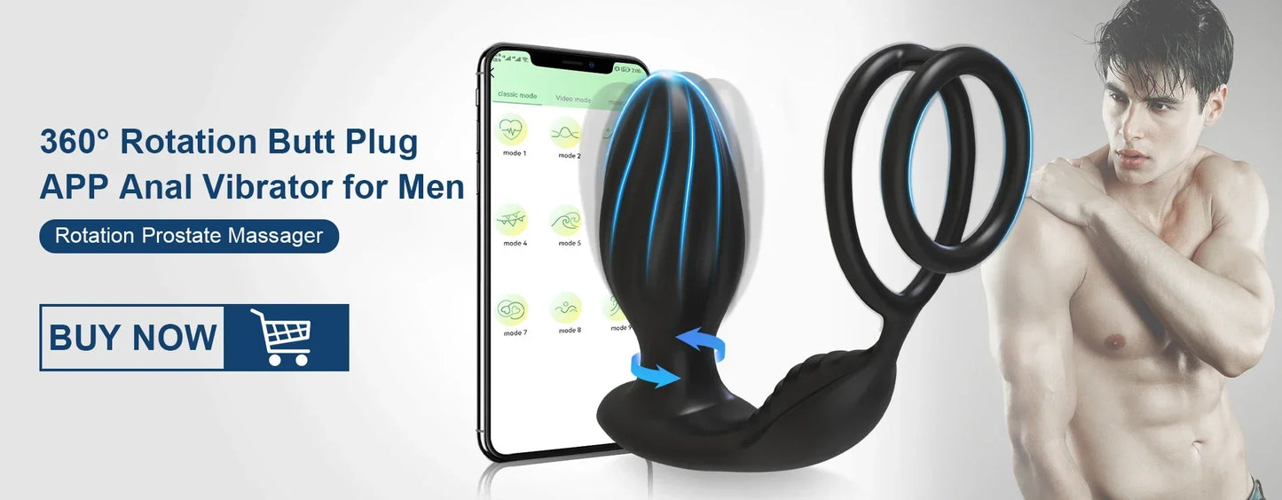 360° Rotation APP Butt Plug with LED & Wiggle Prostate Massager
